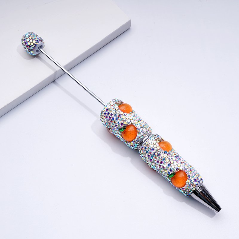 Beadable Clay Pens with Cute Vivid Fruits Mini AB Rhinestones Covered the Entire Pen