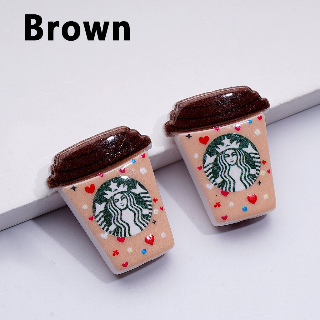 Cute Colorful Prints Starbuc Coffee Cup Acrylic Beads, Around 30*26MM