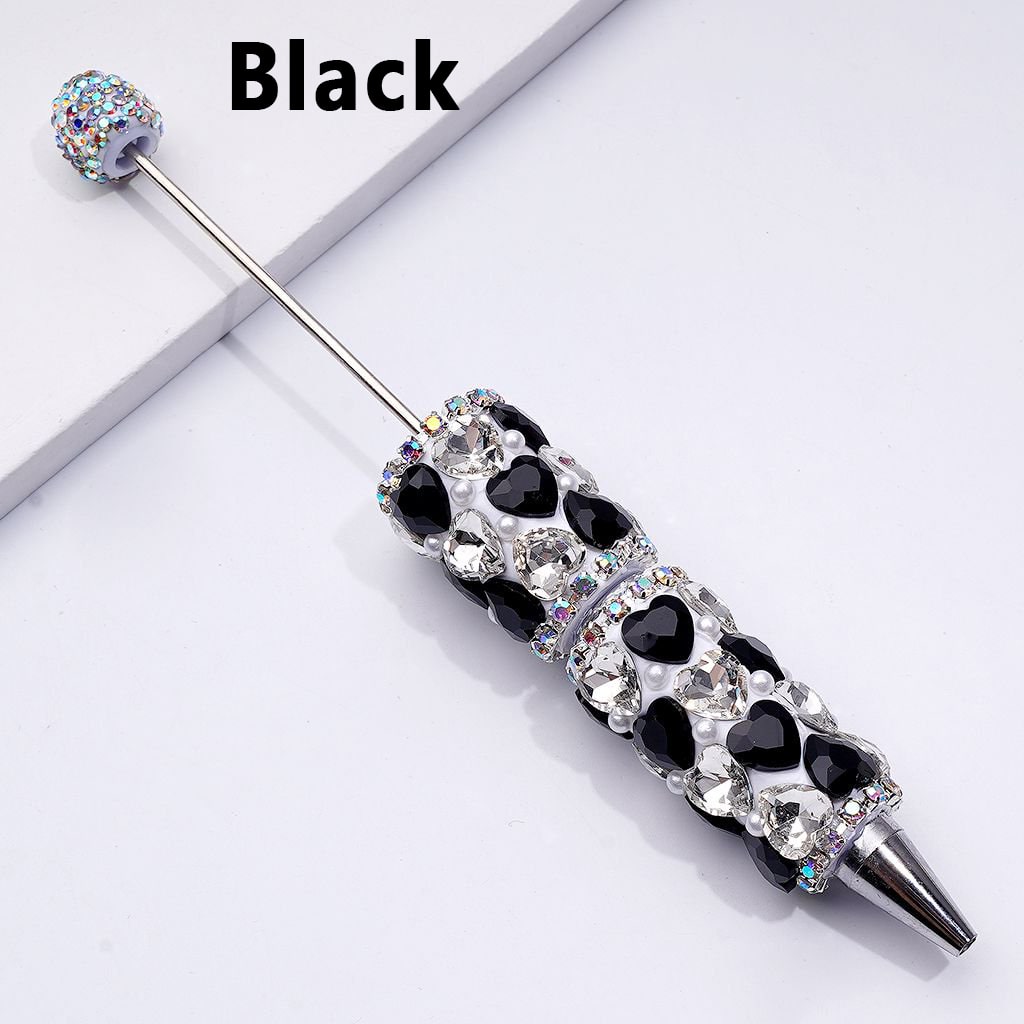 Beadable Clay Pens with Multi-Color Shiny Hearts White Pearls Mini AB Rhinestones Chains