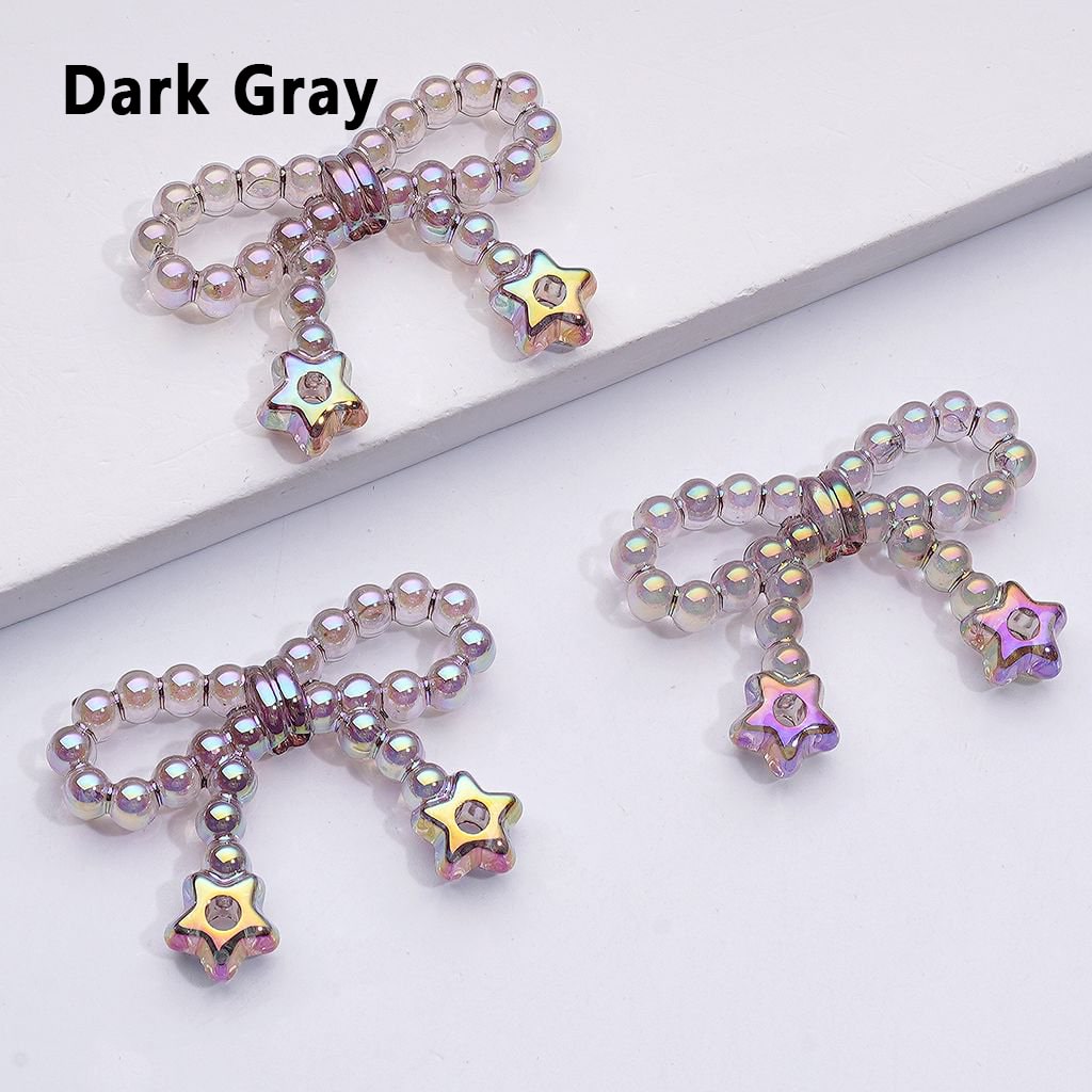 UV Coating Translucent Pearls Bowknots with Star Ring Acrylic Beads, Around 23*33MM