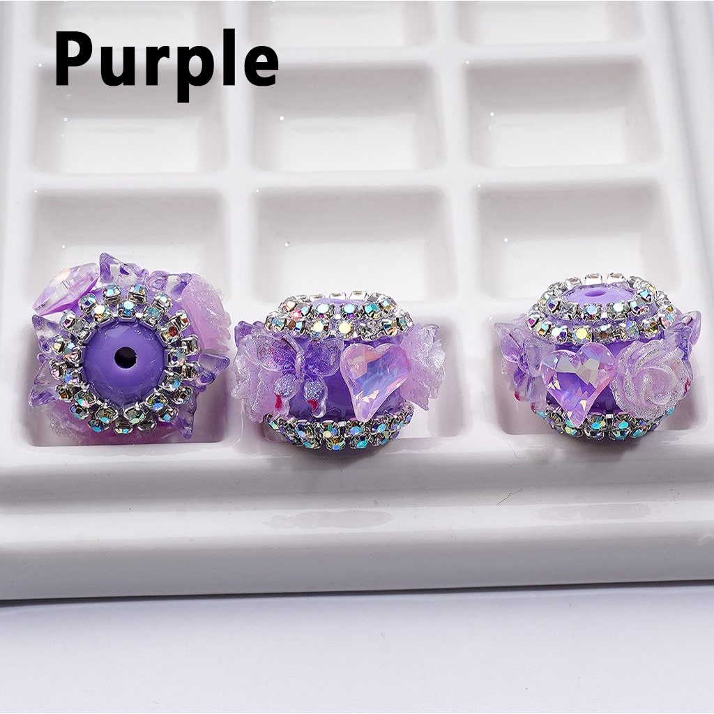 Fancy Glitter Flowers Cute Butterflies Shiny Hearts AB Rhinestones Chains Acrylic Beads, Around 16*24MM