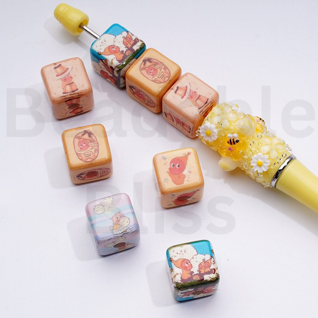 We are Twinkl Twinkl Series Little Cute Man Pop Mar Cube Square Acrylic Beads, Around 14MM