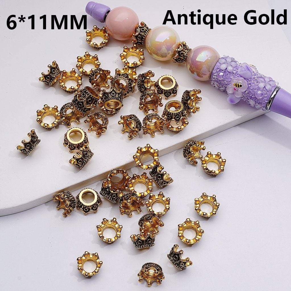 Gold Metal Beads Large Hole Vintage with Crown Spacer for Jewelry Accessories, 6*11MM