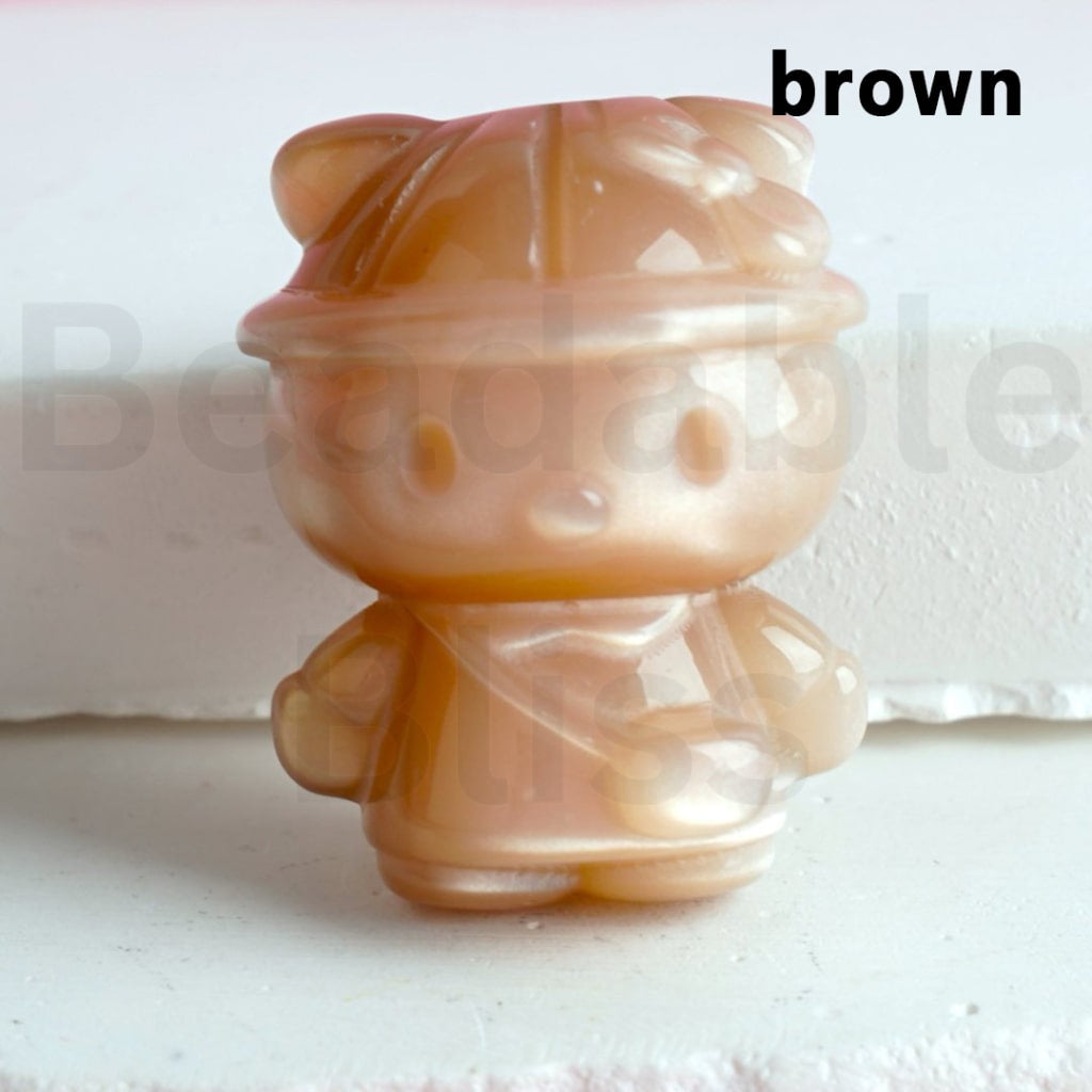 Glossy Colorful Cute HK Kitten with Cap Hat Bag Acrylic Beads, Around 31*22MM