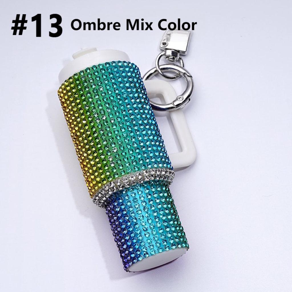 Bling Bling Colorful Rhinestones Mini Tumbler Chapstick Holder, Stanley Keychain Chapstick Holder, Size 10*5*3cm