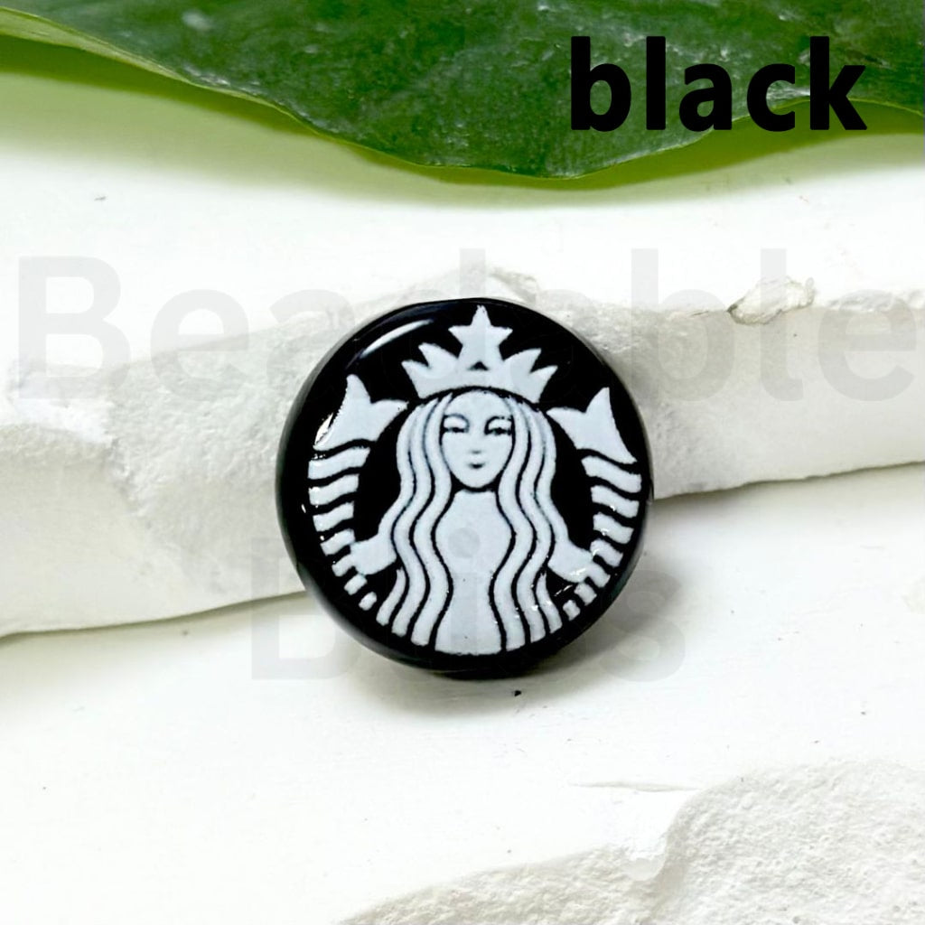 コーヒーラウンドサインフラットアクリルビーズ17mm