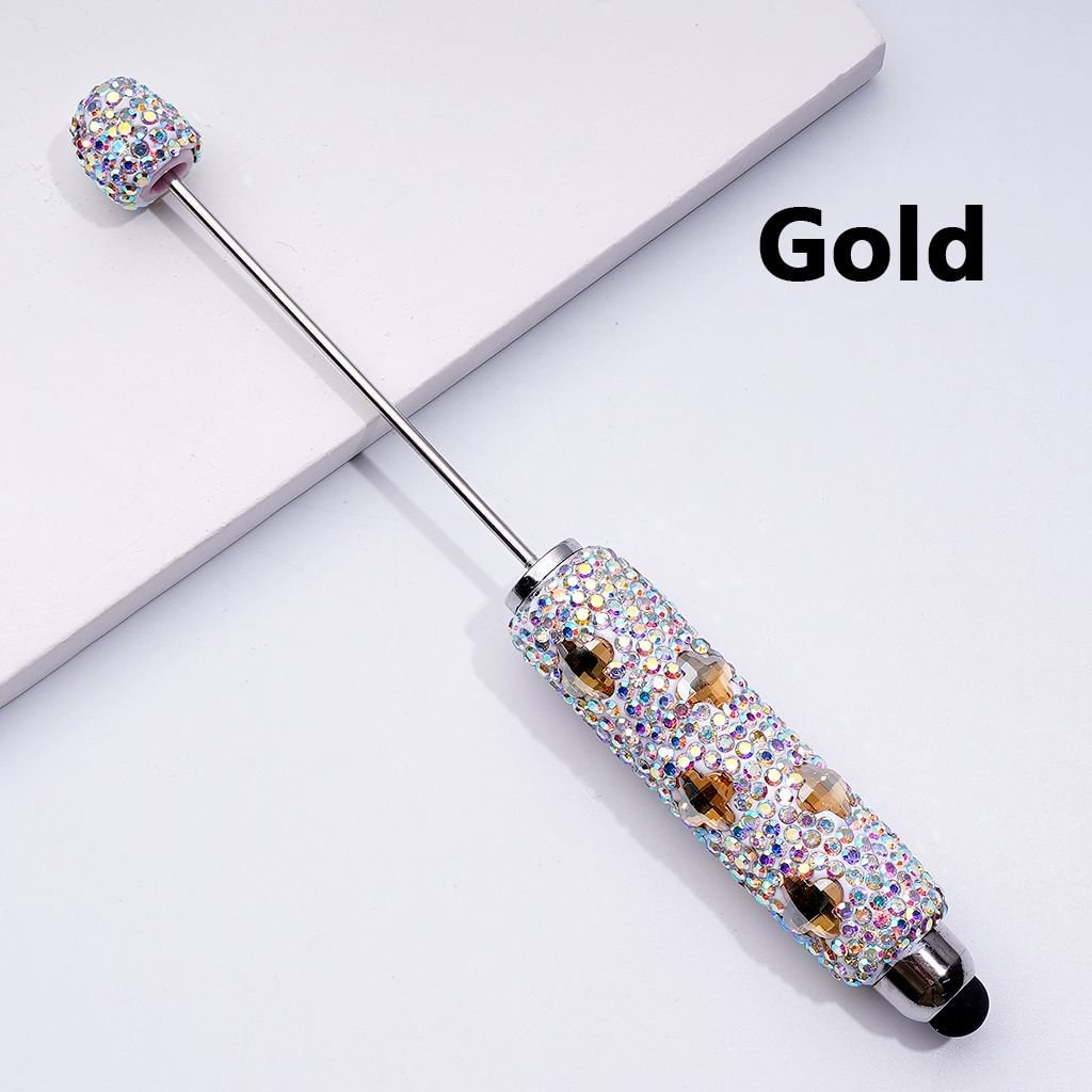 Beadable Clay Stylus Pens with Colorful Four-Petal Flowers & AB Rhinestones Covered the Entire Pen