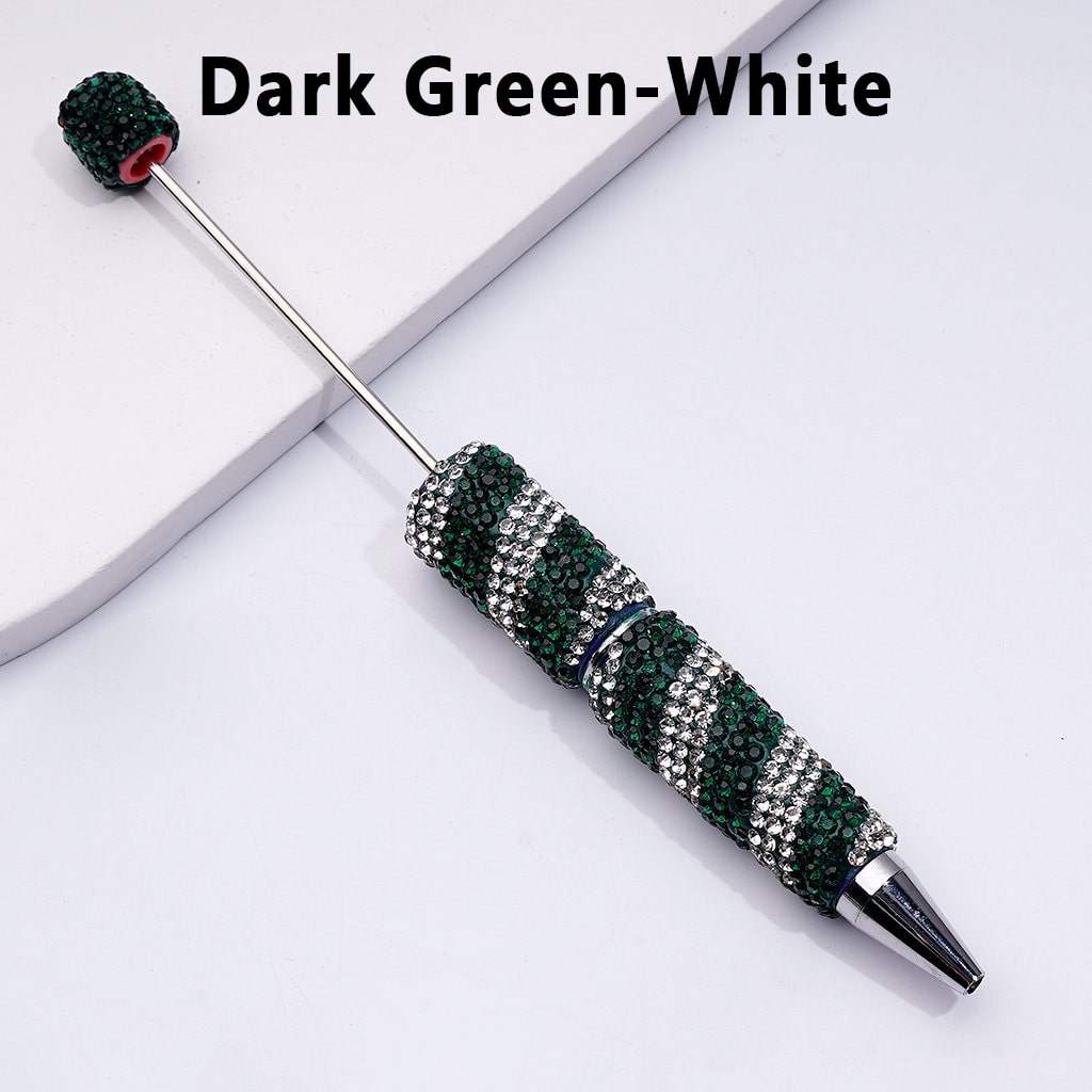 Beadable Clay Pens with Oblique-Stripe Double Color Rhinestones Covered the Entire Pen
