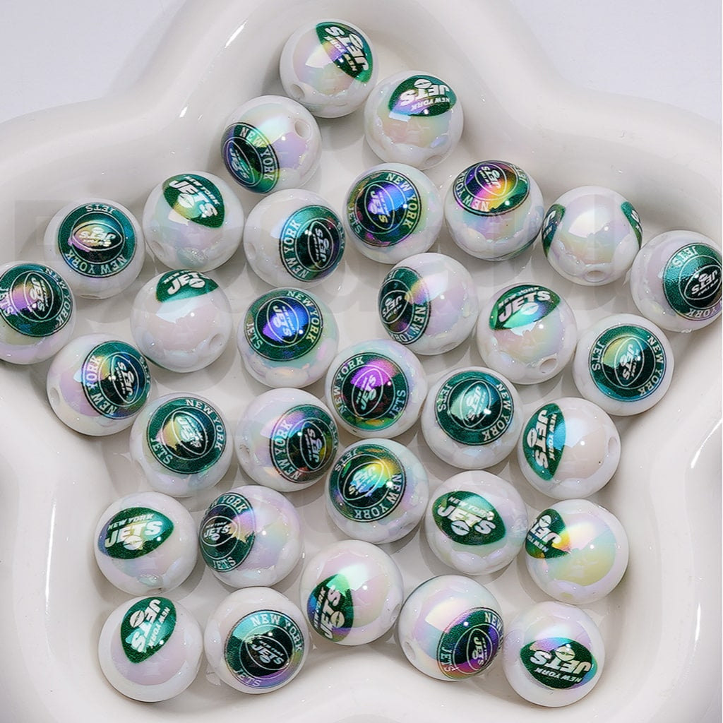 UV Coating USA American Football Teams NF Round Acrylic Beads, 16MM, Random Mix Teams and Single Team are Both Available to Choose