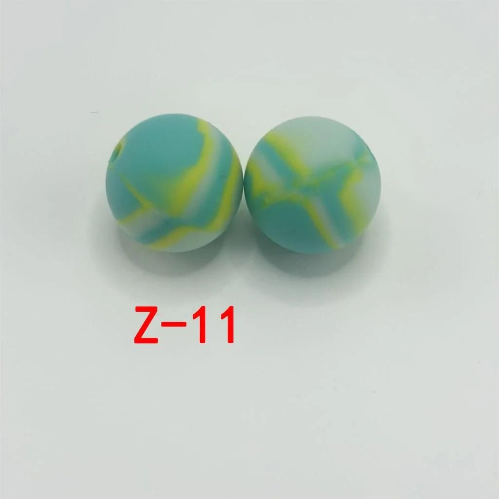 Multicolor Printed Silicone Beads with Swirls, Abstract Marble Pattern, 15mm