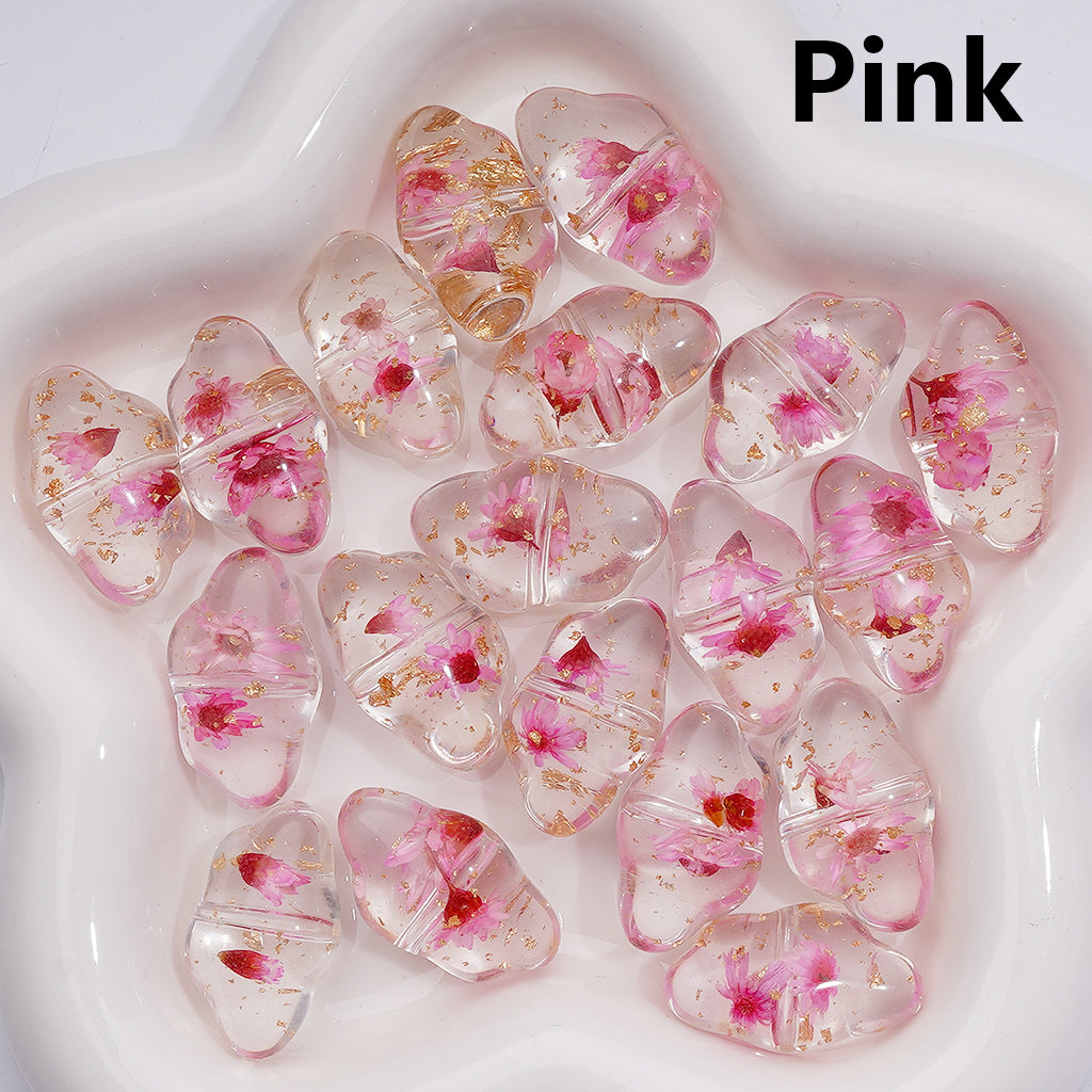 Multi-Color Dried Flowers Gold Foil Paper Inside Clear Cloud Acrylic Beads, 13*22MM (Single Color is available for 200pcs(Whole bag))