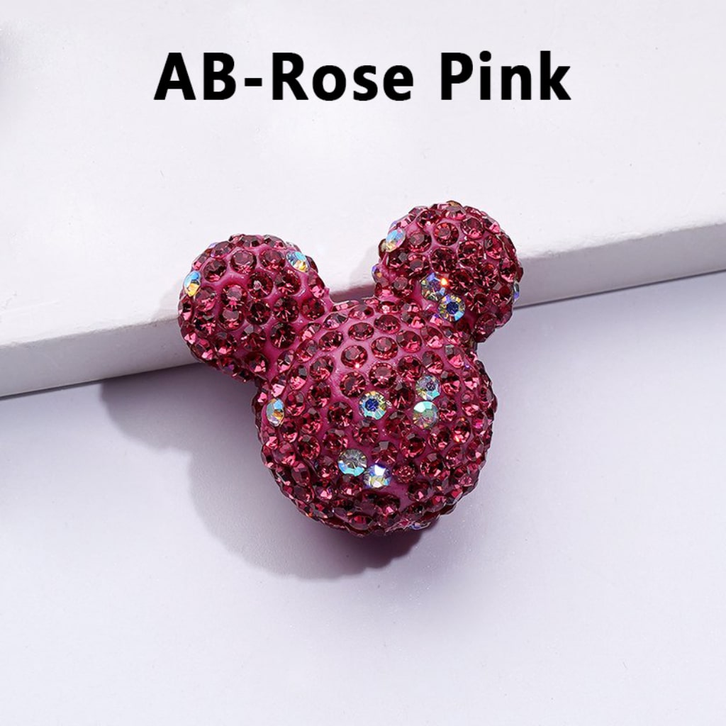 Vivid Cute Micke Minni Mouse Head Clay Beads with Multi-Color & AB Rhinestones, 22*24*17MM