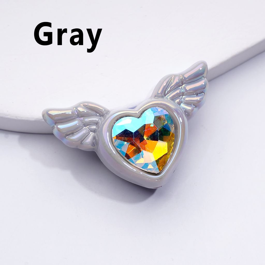 UV Coating Shiny Hearts with Angel's Wings Acrylic Beads K9 Rhinestones Inside, Around 40*26MM