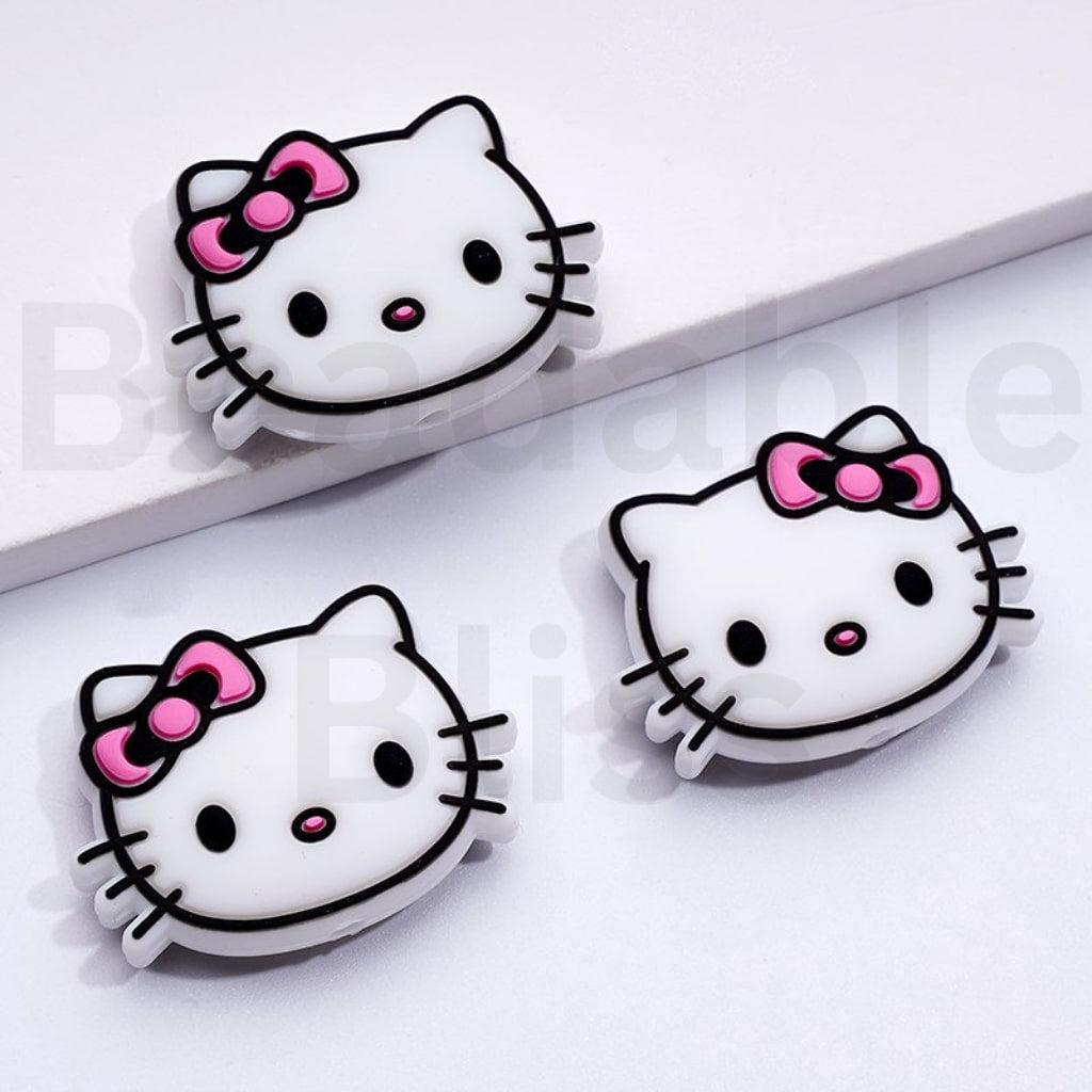 かわいいサンリHK子猫の頭とリボン、シリコン製フォーカルビーズ