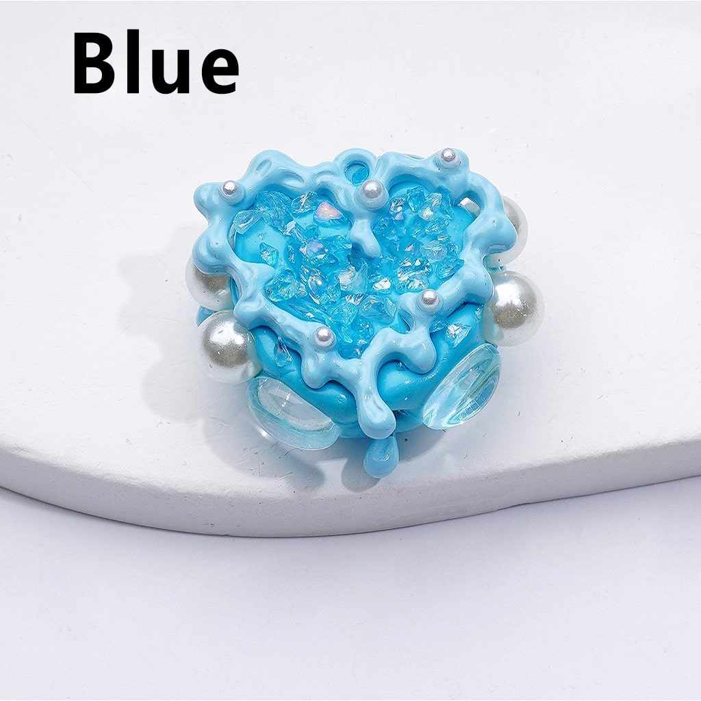 Cute Fancy Hand Painted Heart Frame with White Pearls Clear Oval Pearls Mini Stones Clay Beads, Around 24*28MM