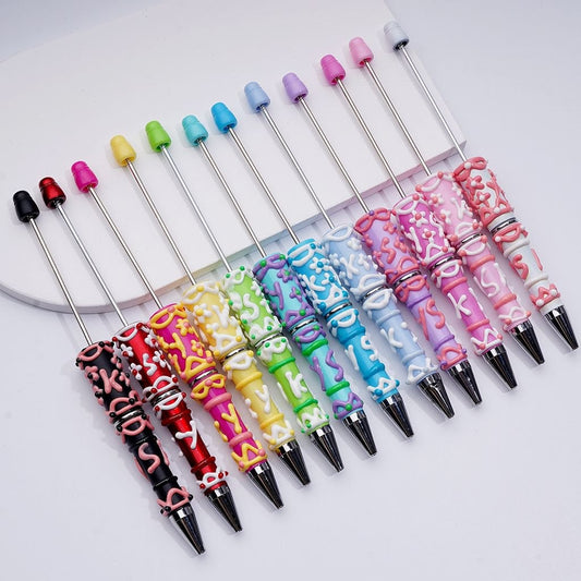 DIY Creative Hand Painted Macaron Colors Beadable Pens, Random Mix