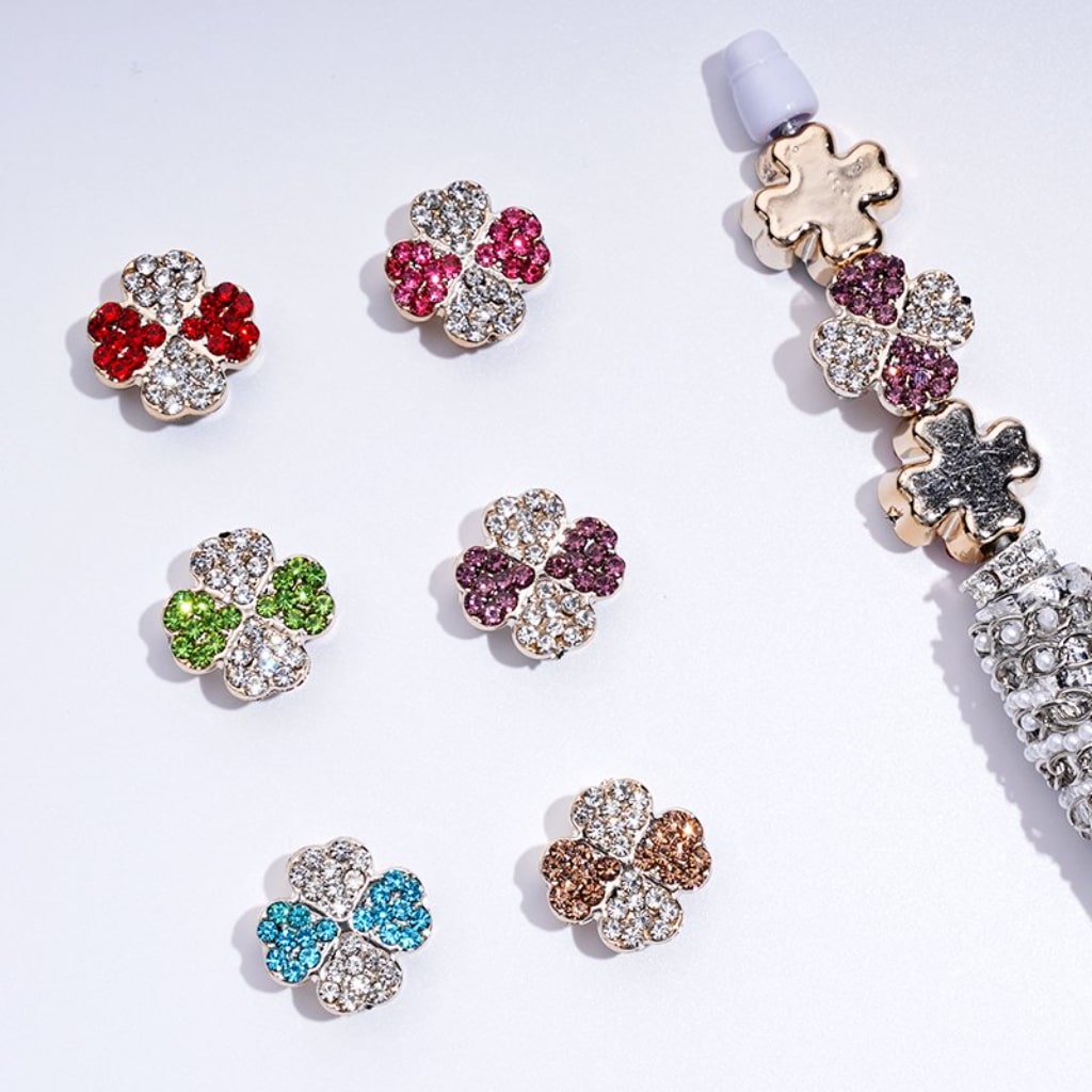 Cute Four-Heart Shape Acrylic Beads with Double Color Rhinestones, Around 17MM, Random Mix