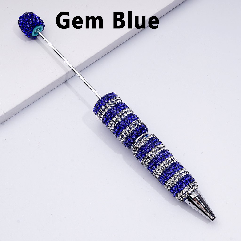 Beadable Clay Pens with Straight-Stripe Double Color Rhinestones Covered the Entire Pen