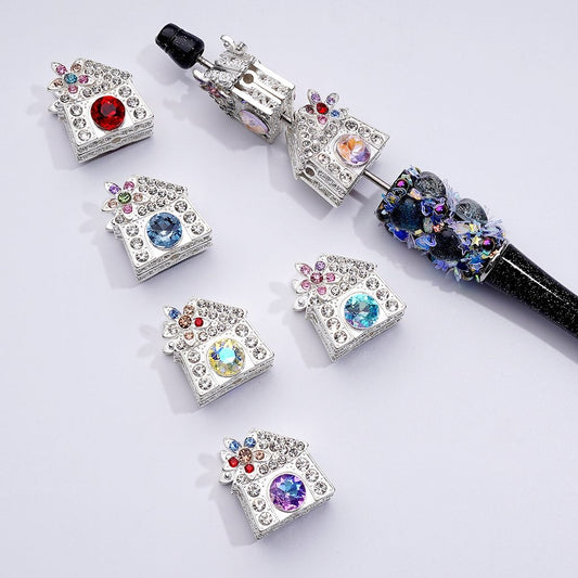 繊細なファンシーシルバー合金風車ハウスビーズ、ミニクリア&マルチカラーの光沢のあるラウンドラインストーン付き、約22×20MM、ランダムミックス