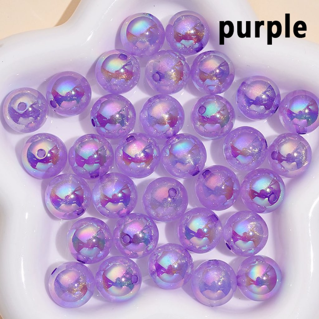 Luminous UV Coating Translucent Glitter Colorful Round Acrylic Beads, 16MM