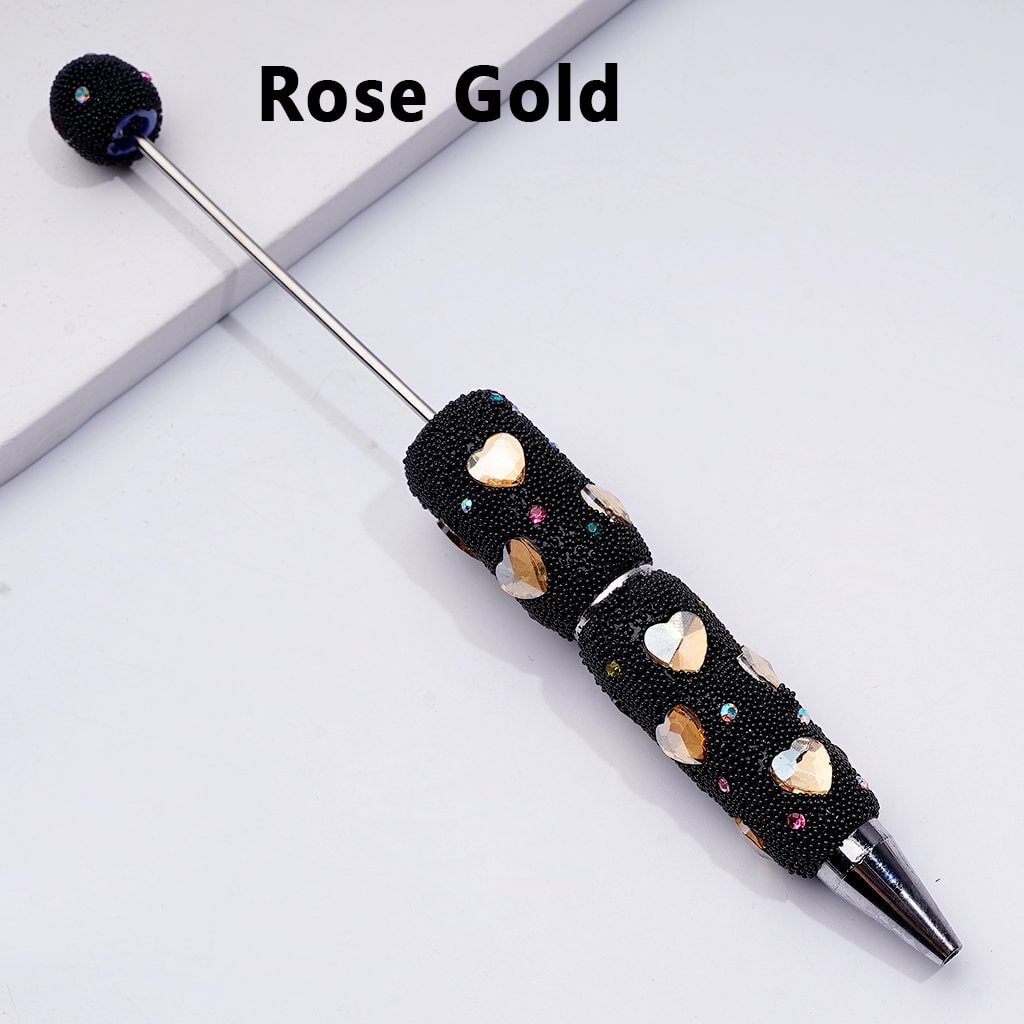 Beadable Clay Pens with Shiny Hearts Mini Colorful Rhinestones Black Snow Balls Covered the Entire Pen