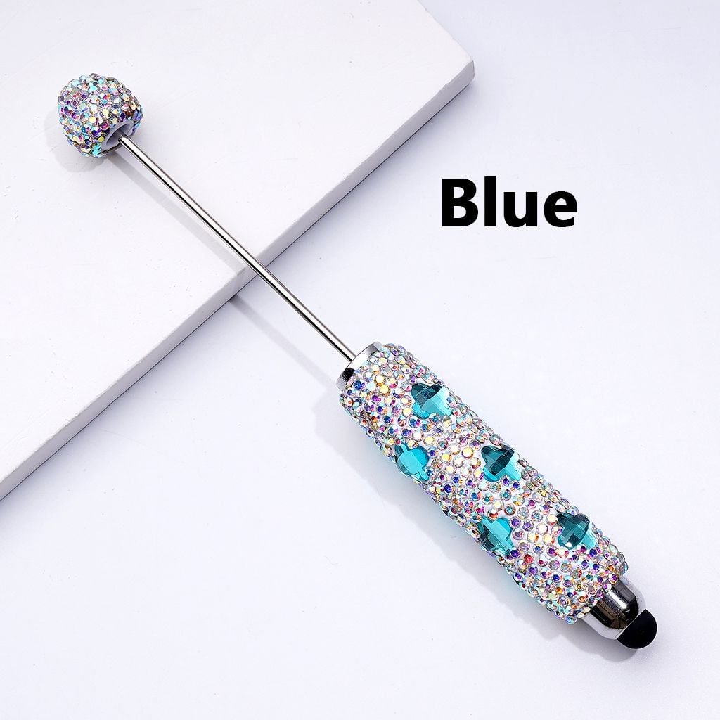 Beadable Clay Stylus Pens with Colorful Four-Petal Flowers & AB Rhinestones Covered the Entire Pen