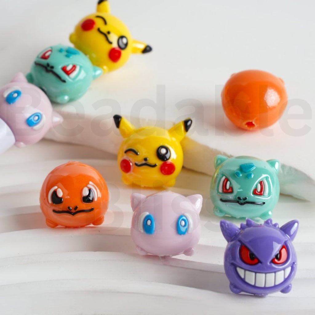 Shiny Cute Vivid Pokemo Pikach Japanese Anime PVC Soft Rubber Beads, Around 20*20MM