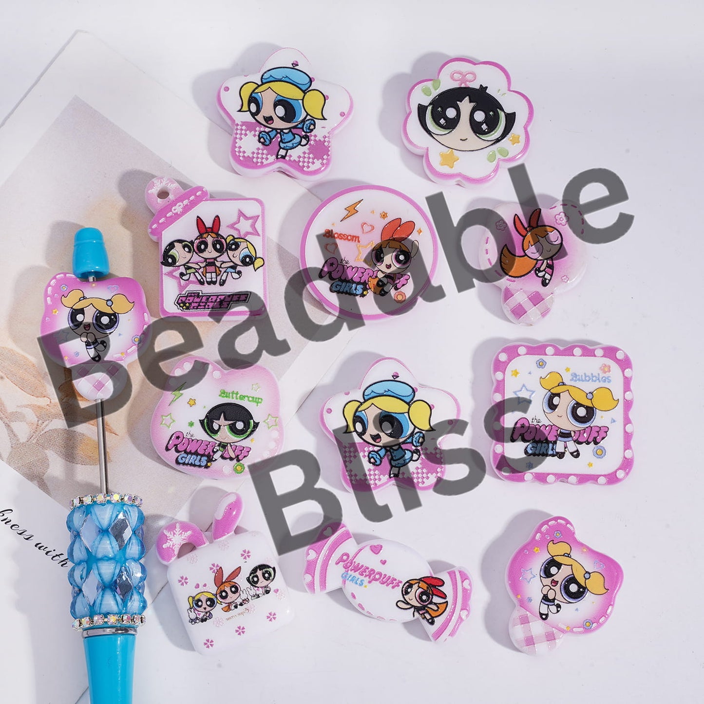 Acrylic Beads Pendant with Brave Girl Police Character Prints Series, Random Mix