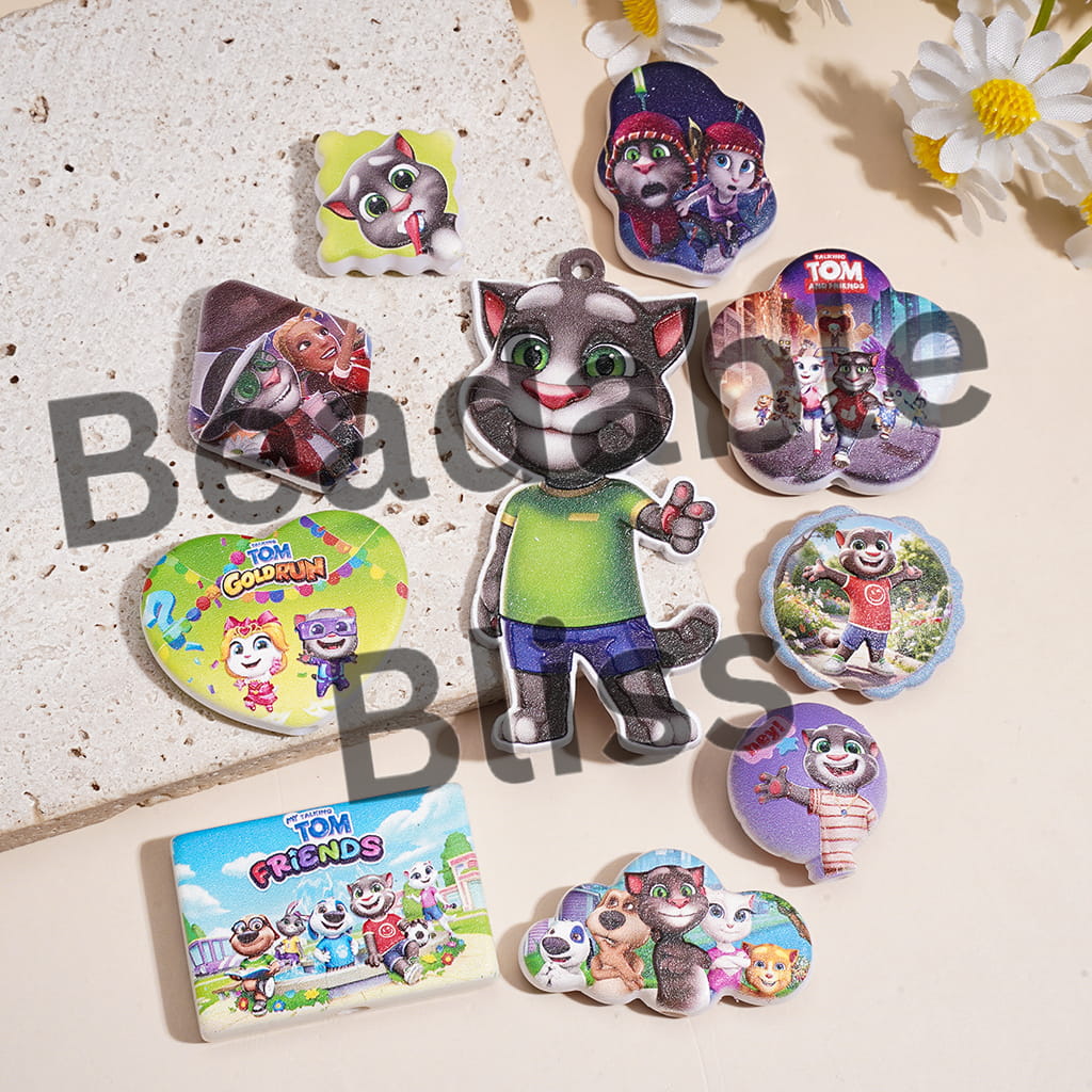 Black Cat Game Printed Series Acrylic Beads for Charm or Pendants, Various Shapes, Random Mix