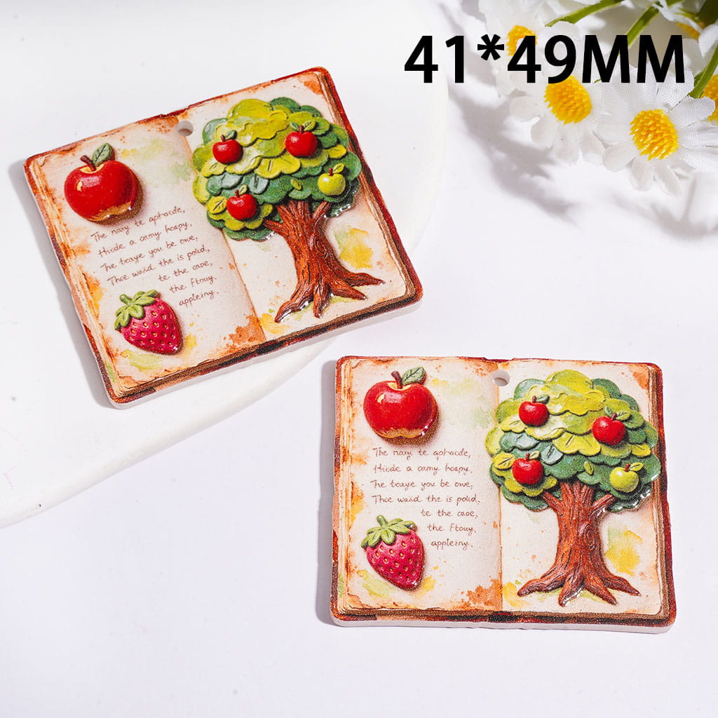Strawberry and Apple Tree Literature Book Acrylic Pendants, 41*39MM