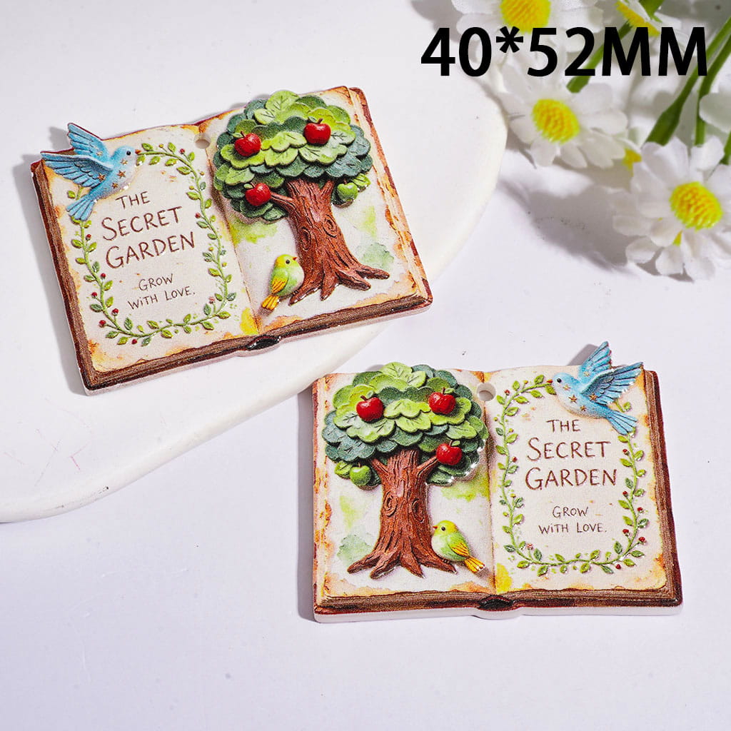 "The Secret Garden Grow with Love" Book Acrylic Pendants, 40*52MM