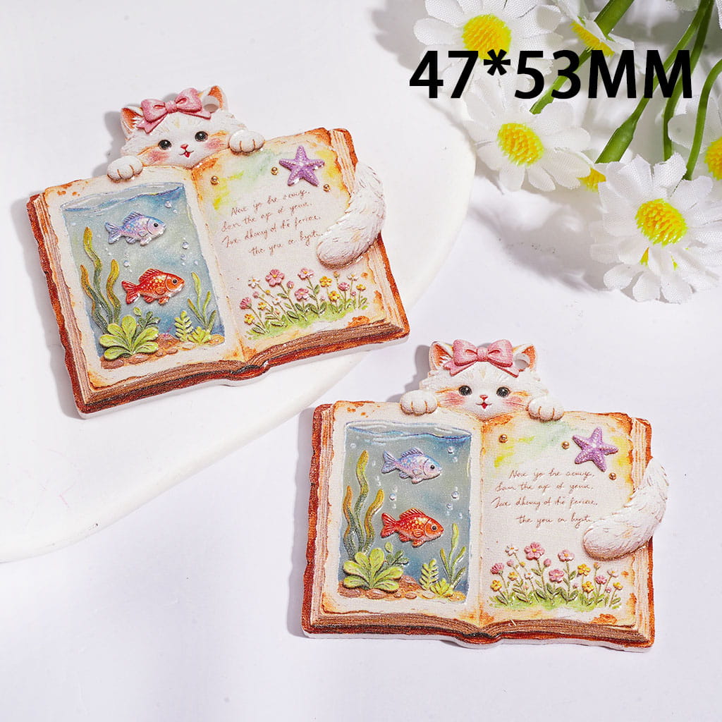 Pretty Kitten and Marine Biology Educational Book Acrylic Pendants, 47*53MM