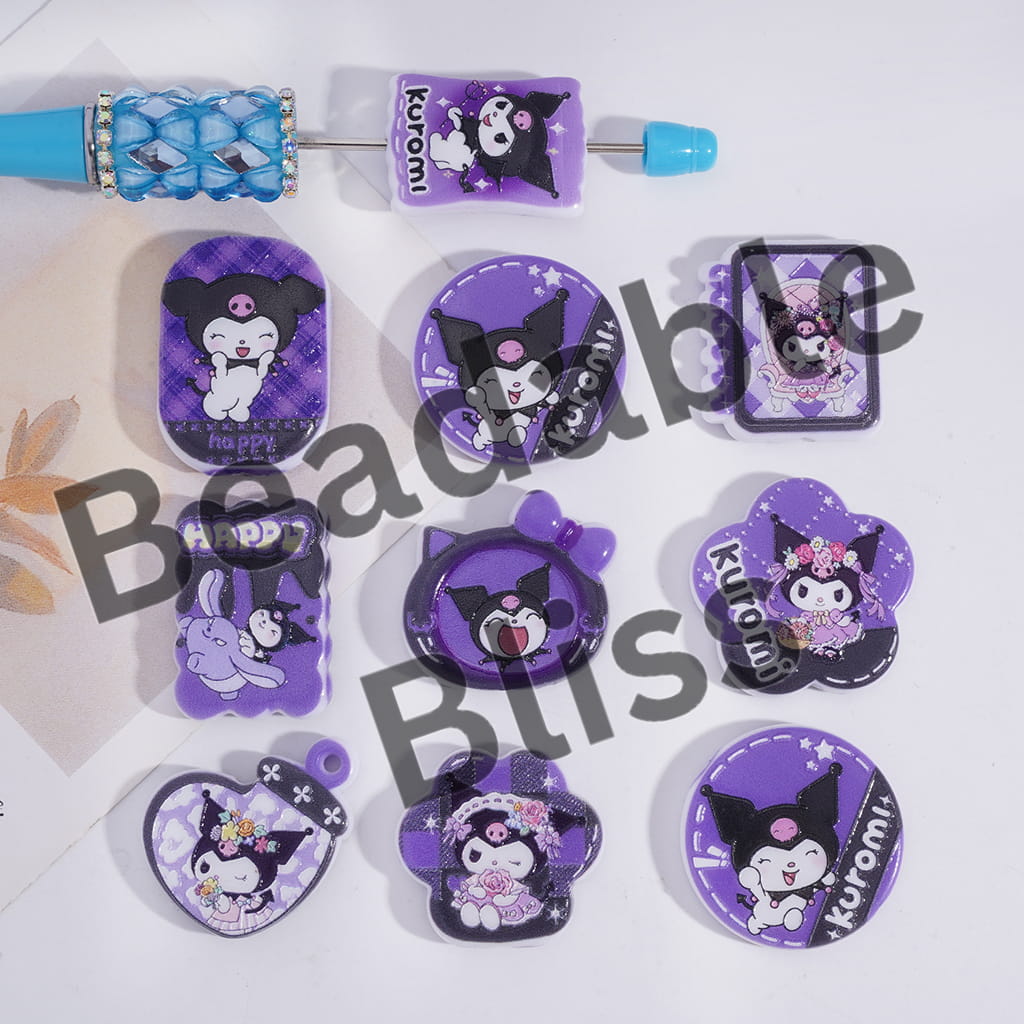 Acrylic Beads Pendant with Evil Girl Character, Purple Series, Random Mix