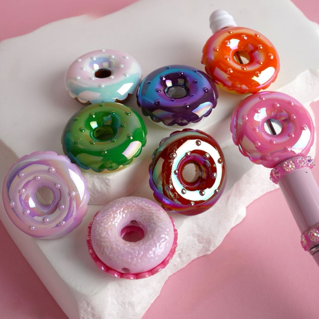 UV Coating Colorful Doughnuts Acrylic Beads, Random Mix, Around 28MM