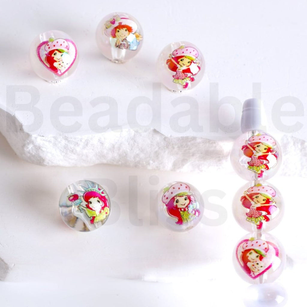 UV Coating Raspberry Swirl Clear Round Acrylic Beads, 16MM, Random Mix