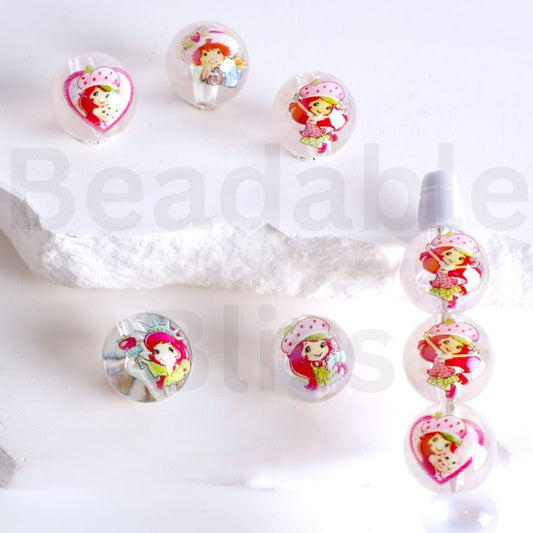 UV Coating Raspberry Swirl Clear Round Acrylic Beads, 16MM, Random Mix