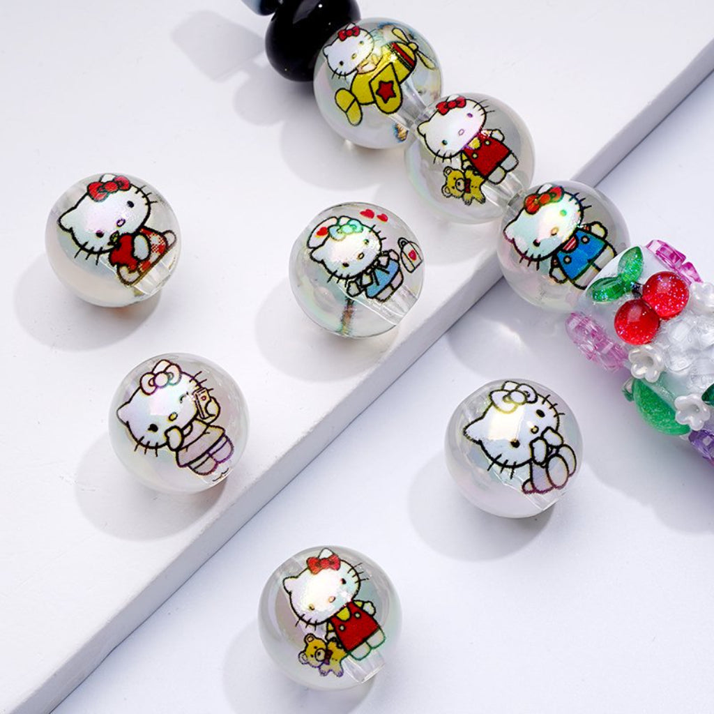 UV Coating Cute Sanri HK Kitten Clear Round Acrylic Beads, 16MM, Random Mix