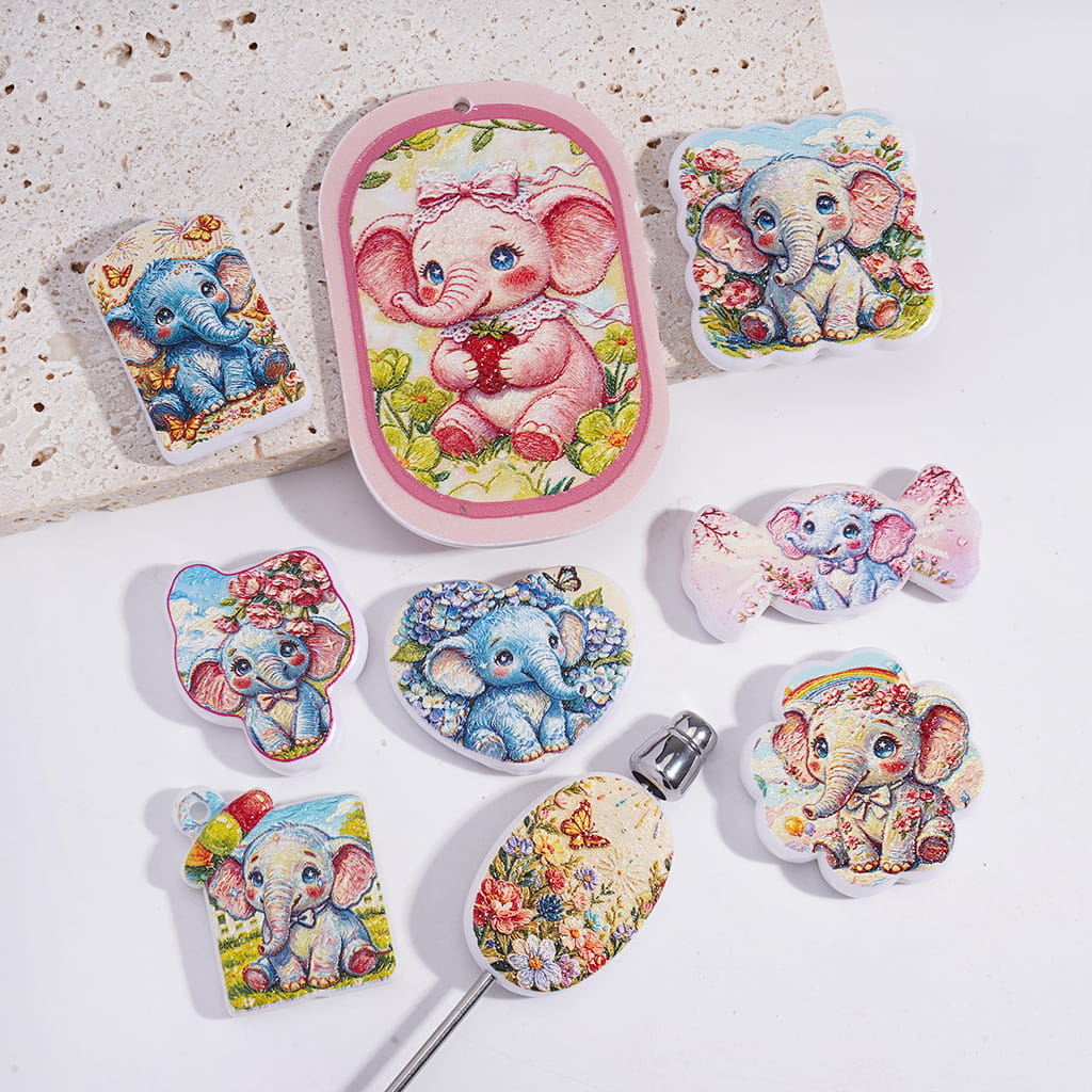 Acrylic Beads Pendants with Cute Elephant Series, Random Mix