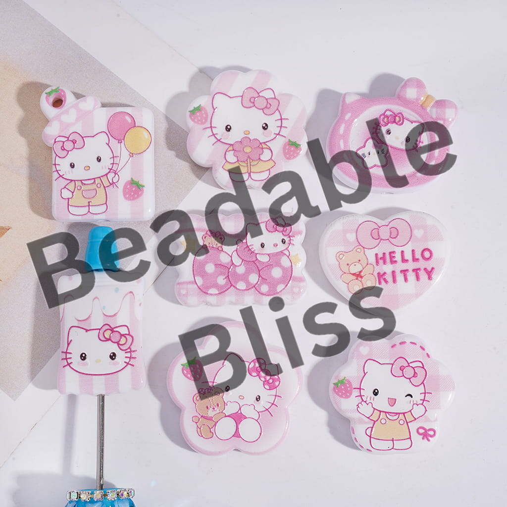 Acrylic Beads Pendant with Cute Cat Character Series, Pink Style, Random Mix