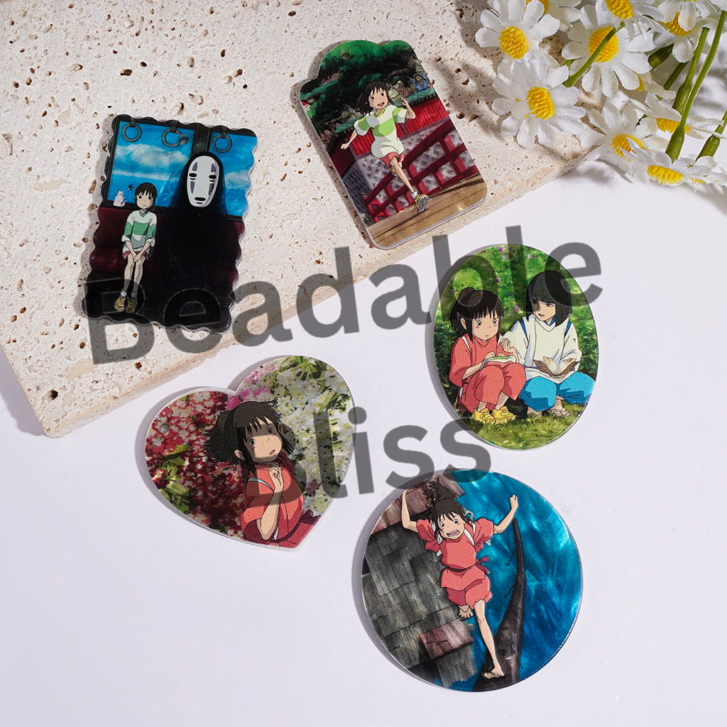 Acrylic Pendants Hidden Girl and No-Face Ghost Character Series, Random Mix