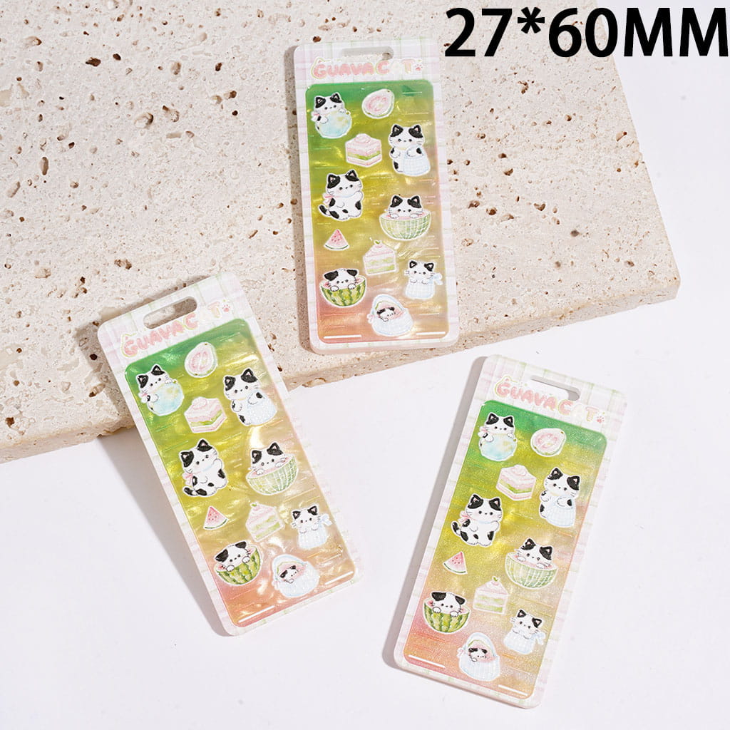 Acrylic Pendants with Cute Cat Cake Fruit & Handbag, Green Series, Rectangle Shape 27*60MM