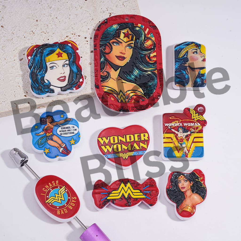 Acrylic Beads Pendants with Miraculous Heroine Character Series, Random Mix