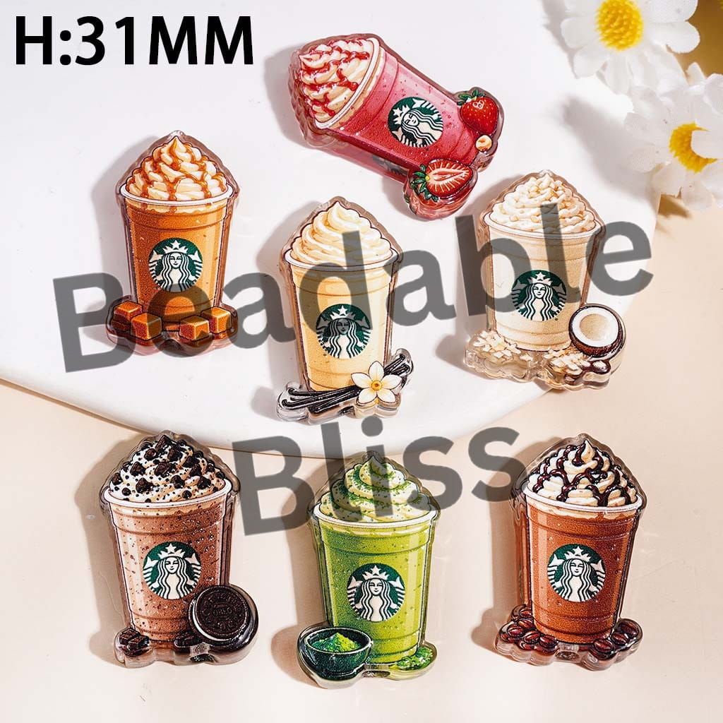 Coffee Cup Series Acrylic Beads, Semi-Clear, Height 31MM Random Mix