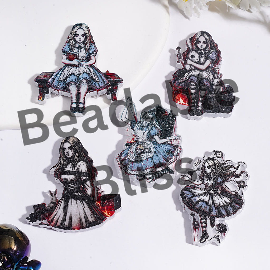 Acrylic Beads Horror Girl Character Series, Various Shape Random Mix