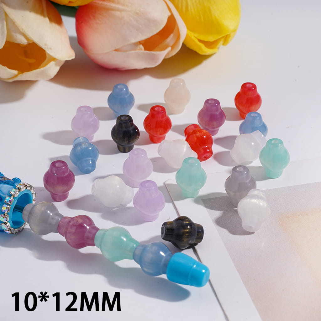 Acrylic Beads Mini Flower Vase with Gold Glitter, 10*12MM, Random Mix