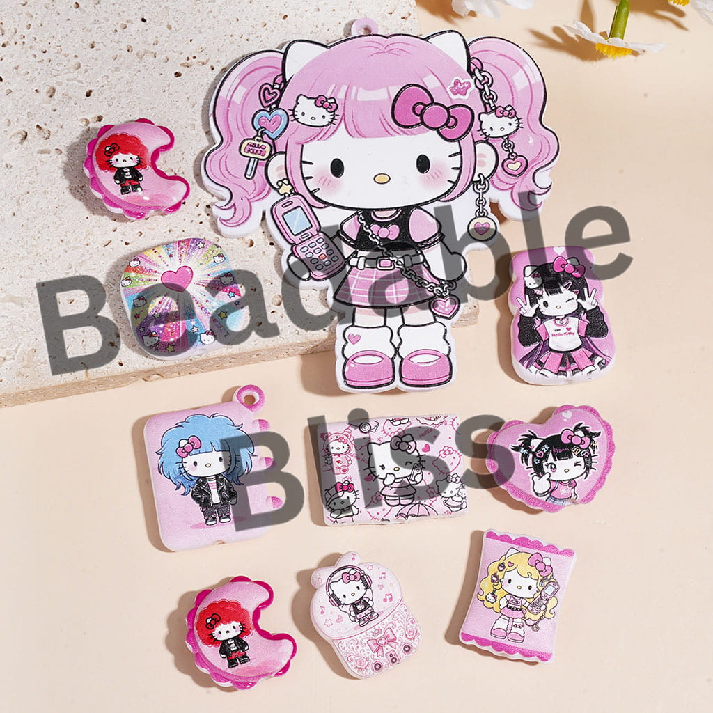 Fashionable Cute Cat Character Series Acrylic Beads and Pendants, Random Mix