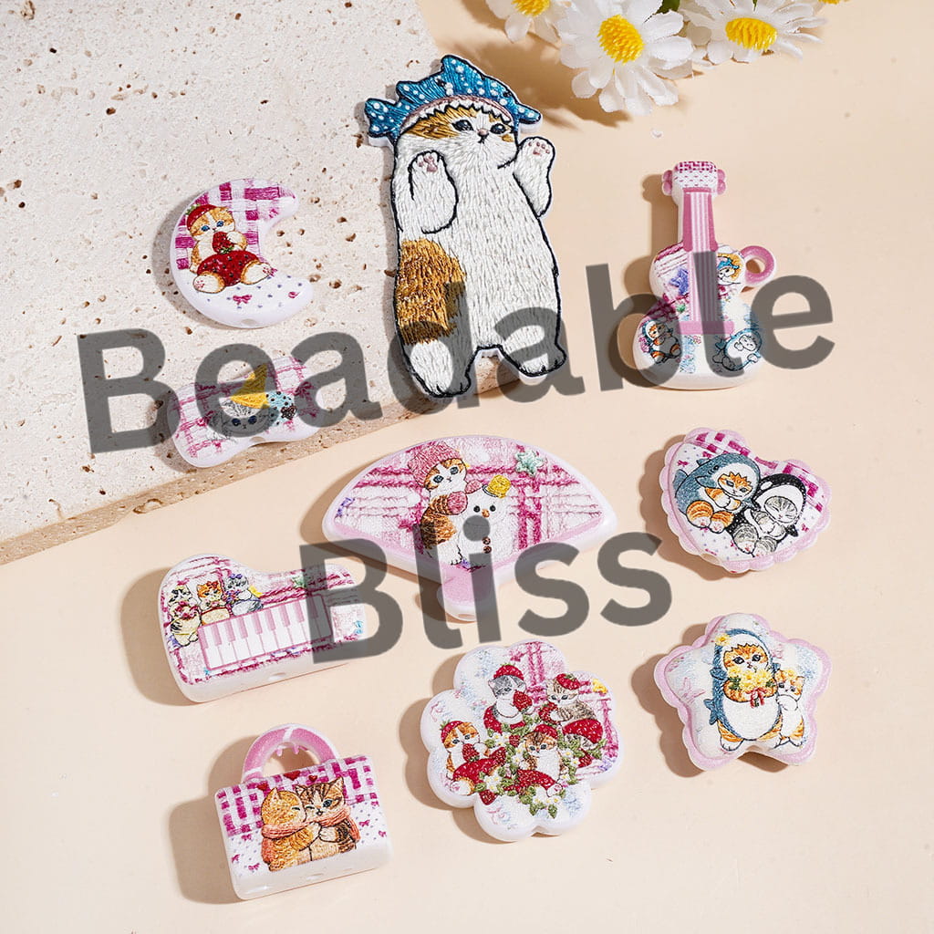 Acrylic Beads for Pendants Shark Cat in Pink Series, Random Mix