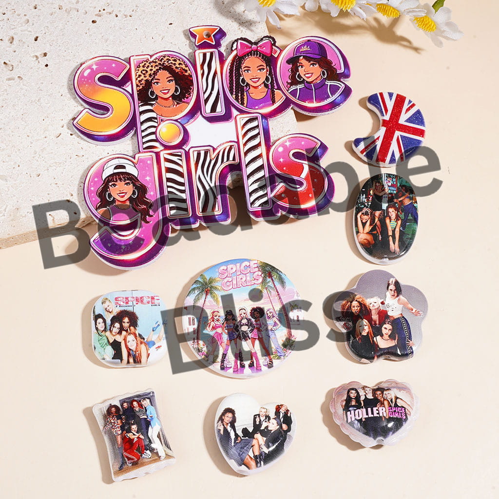 Acrylic Beads Pendant with Spicy Girl Group Series, Various Shapes Random Mix