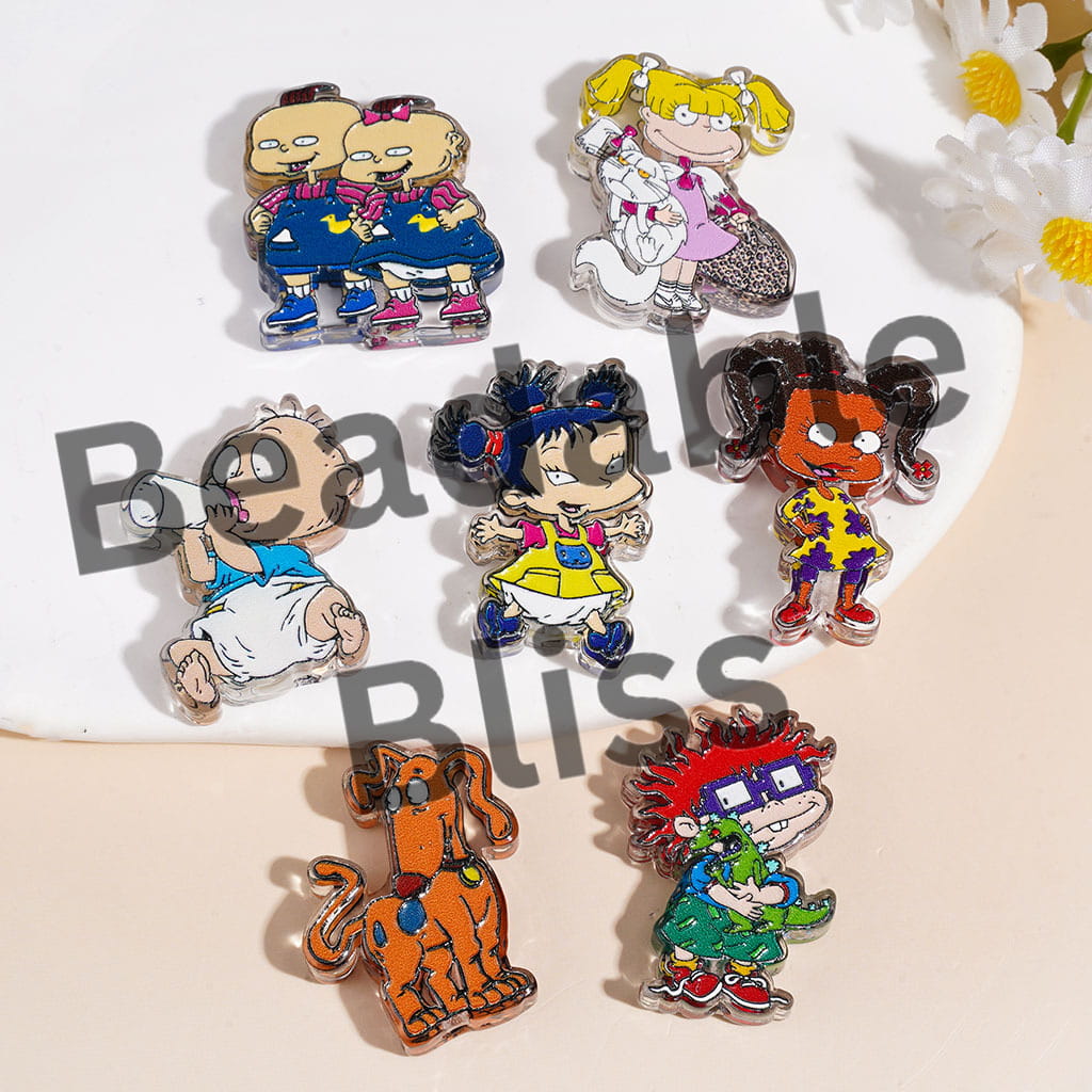 Acrylic Beads Naughty Kids Character Series, Semi-Clear, Random Mix