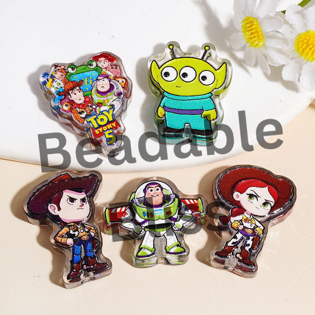 Acrylic Beads with Toy Adventure Character, Semi-Clear, Random Mix